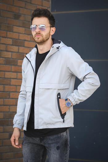 Oksit Roseau Men's Slim Fit Hooded Seasonal Coat - Water Repellent, Pocket Detailed Raincoat