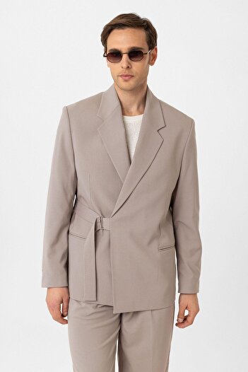 Antioch Beige Belted Relax Fit Men's Blazer Jacket