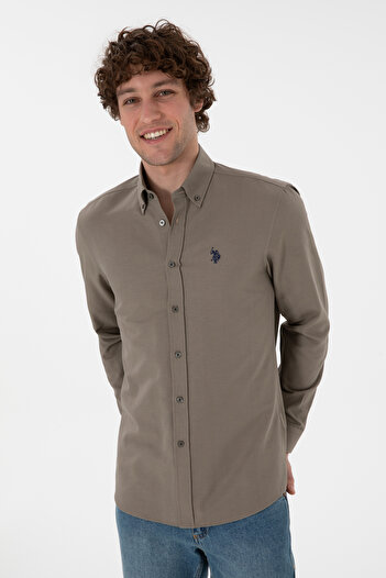 U.S. Polo Assn. Erkek Vizon Uzun Kollu Basic Gömlek 50306338-VR052