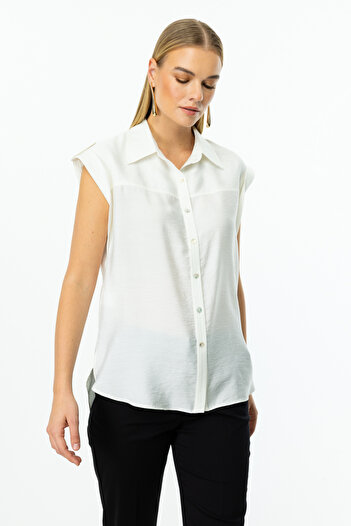 Ekol Buttoned Blouse with Epaulets on the Shoulder