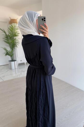 Ka Hijab Navy Blue Back Detail Flowy Abaya