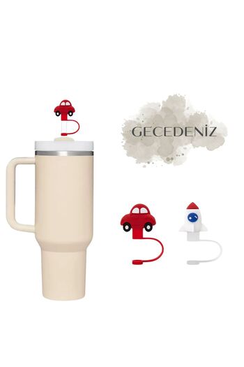 GECEDENİZ Straw Stopper Thermos Three Dimensional Red Car