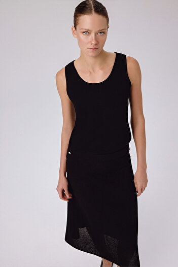Triko Mısırlı Black Thick Strap Round Neck Women's Tank Top
