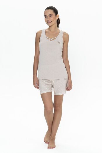 U.S. Polo Assn. U.S. Polo Assn. 20053 Women's Thick Strap Crew Neck Shorts Pajama Set - Beige