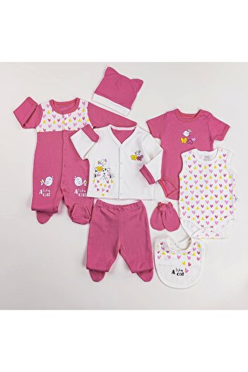 İmaj Baby Girl Cute Cat 8 Piece Hospital Discharge Set, Bodysuit Set, Baby Set