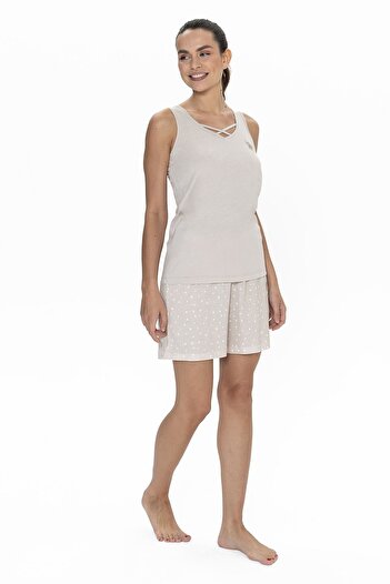 U.S. Polo Assn. U.S. Polo Assn. 20053 Women's Thick Strap Crew Neck Shorts Pajama Set - Beige
