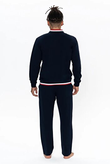 U.S. Polo Assn. U.S. Polo Assn. 18922 Men's Long Sleeve Standing Collar Comfortable Home Wear-Navy Blue