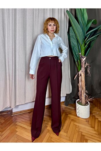 Bak'ap High Waist Palazzo Fabric Trousers with Pleated Waist Detail