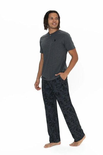 U.S. Polo Assn. U.S. Polo Assn. 18914 Men's Short Sleeve Collar Buttoned 3-Piece Pajama Set-Anthracite Melange