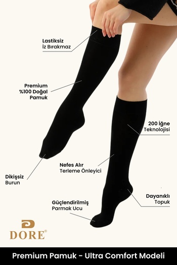 Dore Women's Premium Knee-Length Cotton Socks - 4 Pairs, Seamless and Skin-Free Luxury Bottoming
