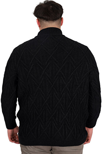 ModeXL Mode XL Büyük Beden Erkek Kazak Yarım Balıkçı Yaka INFINITY 24212 Siyah