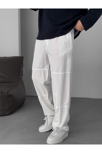 BYBASICMAN Comfortable Baggy Pants - White with Stitching Jj-96