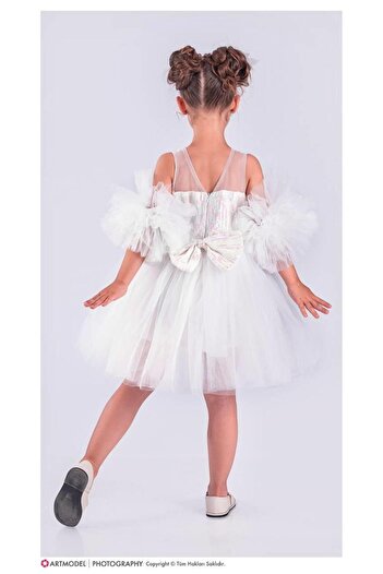 Magu Girl's Red Pom Pom Sleeve Tutu Skirt Dress