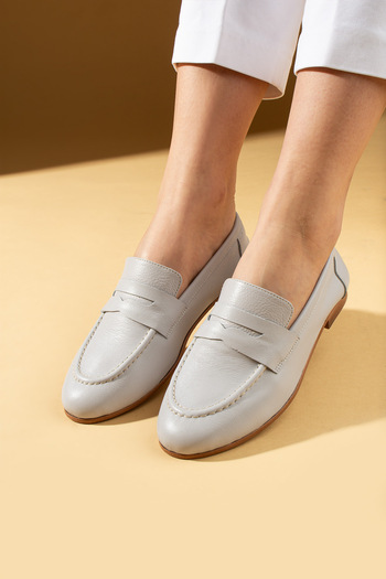 Pembe Potin Women's Ballerinas Genuine Leather Grayloaferlightweight Comfortable Gray N Casual Shoes