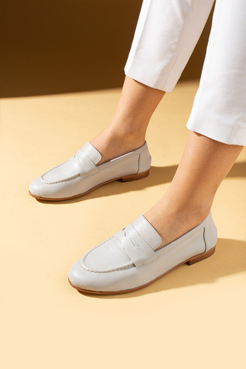Pembe Potin Women's Ballerinas Genuine Leather Grayloaferlightweight Comfortable Gray N Casual Shoes