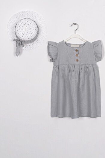 zepkids Gray Color Girl's Dress with Buttons on the Front