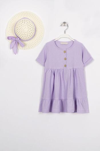 zepkids Lilac Colored Girl's Dress with Button Detail and Ruffle Hat