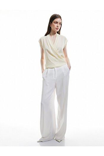 Koton Crepe Fabric Drape Detailed Sleeveless Double Breasted Blouse