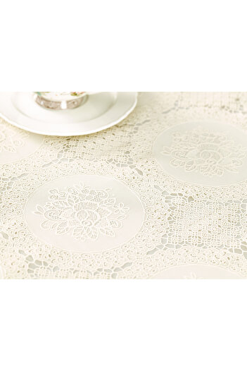 Madame Coco Roni Pvc Table Cloth - Ecru - 100X140 cm