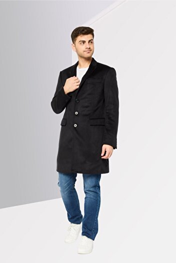 Emporio Armani Men Plain Long Sleeve Trench Coat, Black