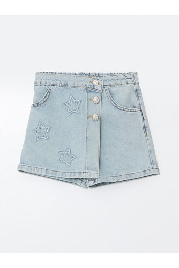 LC Waikiki Blue Elastic Waist Girl's Jean Shorts Skirt