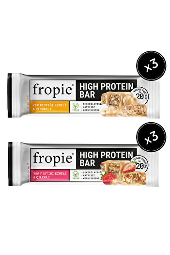 FROPİE Fropie Vegan High Protein Bar Set of 6 - Peanut Butter & Hazelnut & Strawberry