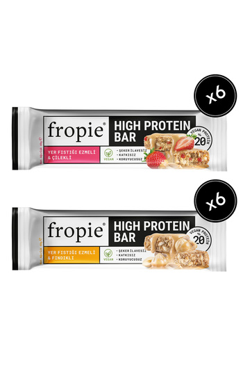 FROPİE Fropie Vegan High Protein Bar Set of 12 - Peanut Butter & Hazelnut & Strawberry