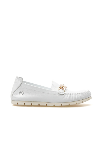 Mammamia Women's Genuine Leather Buckle Detailed Daily Ballerinas 25Y D25Ya-745 Z White
