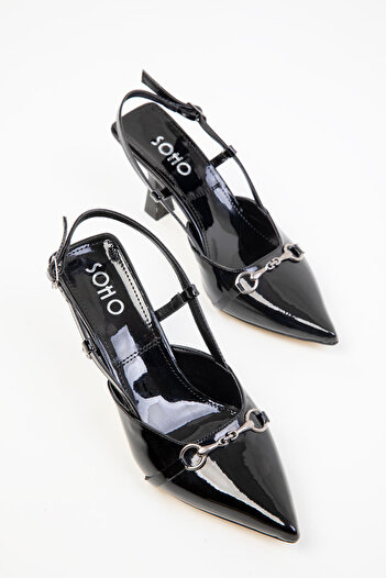 SOHO Black Patent Leather-Platinum Women's Classic Heeled Shoes 20369