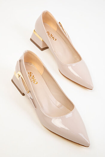 SOHO Beige Patent Leather Women's Classic Heeled Shoes 20366