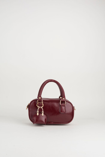 Vivaq Women's Tulip Claret Red Bag Charm Detailed Patent Leather Zipper Closure Handbag and Shoulder Bag