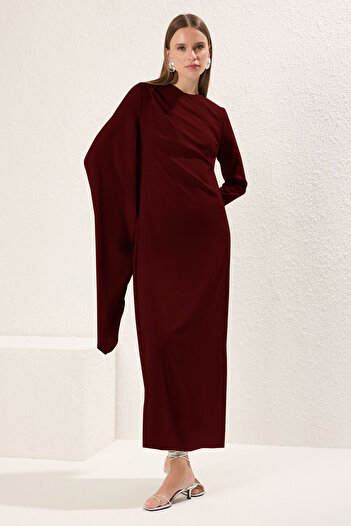 Trendyol Modest Bordo Abendkleid mit Schaldetail TCTSS24DB00036