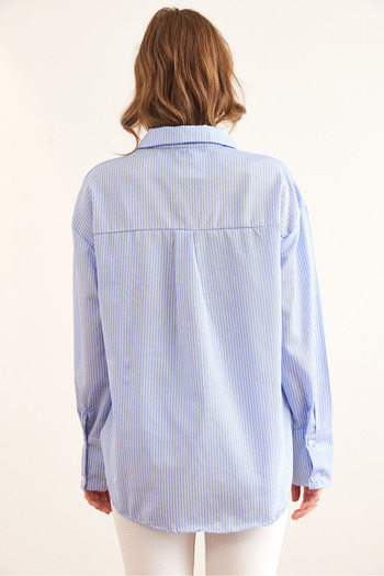 Olalook Women's Baby Blue Woven Shirt with Pocket Drain Detail Gml- 19001293