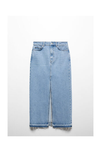 MANGO Woman Fusta din denim cu tiv uzat