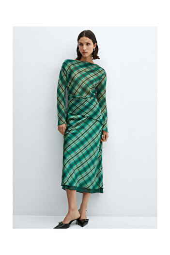 MANGO Woman Satin check skirt