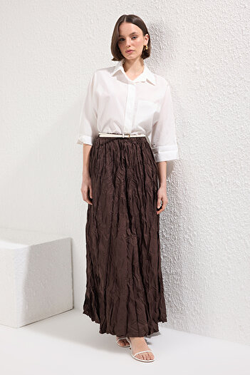 Trendyol Modest Brown Crinkle-Crinkle Fabric Woven Skirt Tctss25Ee00016