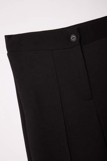 Edit by Trendyol Black Narrow Fit Ribbed Button Zip Stretchy Knitted Trousers Tedss25Pl00002
