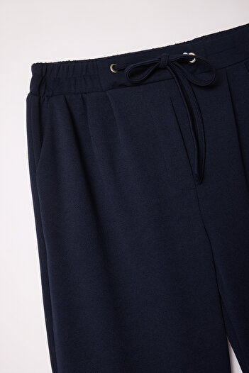 Edit by Trendyol Navy Blue Straigth/Straight Cut Knitted Trousers with Belt Tedss25Pl00003