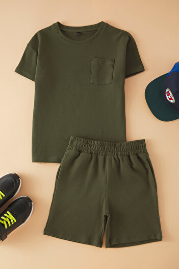 TRENDYOLKIDS Male Child Basic Cotton Shorts T-Shirt Bottom-Top Suit Tkdss25Au00130