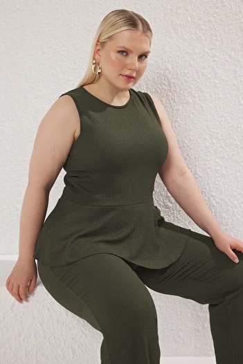 Trendyol Curve Flexible Khaki Knitted - Flounce Large Size Suit Tbbss25Cp00017
