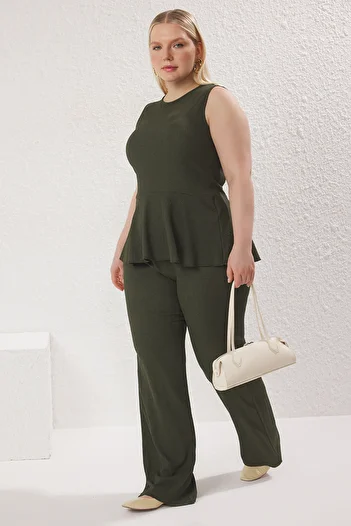 Trendyol Curve Flexible Khaki Knitted - Flounce Large Size Suit Tbbss25Cp00017