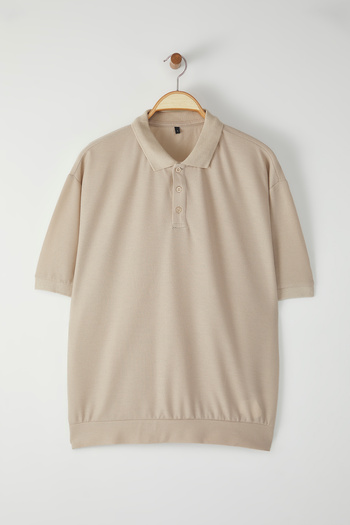 Trendyol Collection Textured Polo Neck Tričko Oversize - Tmnss25Po00003