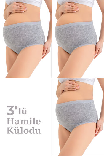 Arma Yıldız Women's (Seamless) Maternity Maternity Panties Gray Cotton Lycra Soft Textured Stretch Fabric Set of 3