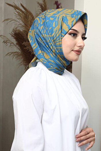 AFVENTE Soft Cotton Patterned Mustard Scarf - Wavy