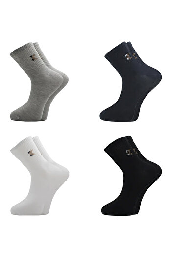 KARDEŞLER ÇORAP Men's Half Socks Tennis College Multicolored Cotton Plain Socks 4 Pack