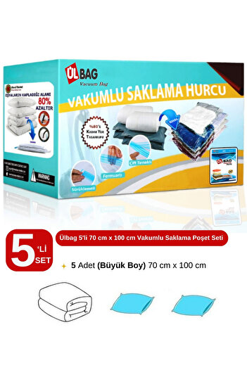 ÜLBAG Набір вакуумних пакетів для зберігання, 5 шт., 70 см × 100 см, для подушок, одягу, ковдр, синтепонових ковдр