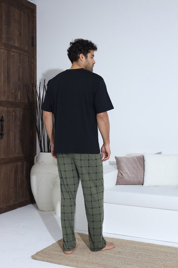CALİA Men's Summer Short Sleeve Combed Cotton Single Jersey Pajamas Set