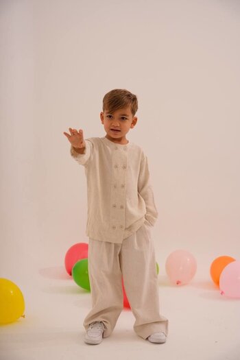 MODA Cotton Linen Khaki Lapel Suit