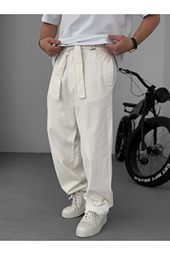 BYBASICMAN Ekru Basic Kuşaklı Baggy Pantolon KE-1006/1011