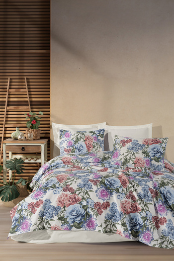 Enlora Home Pike Seti Baskılı Çift Kişilik Lotus Mavi